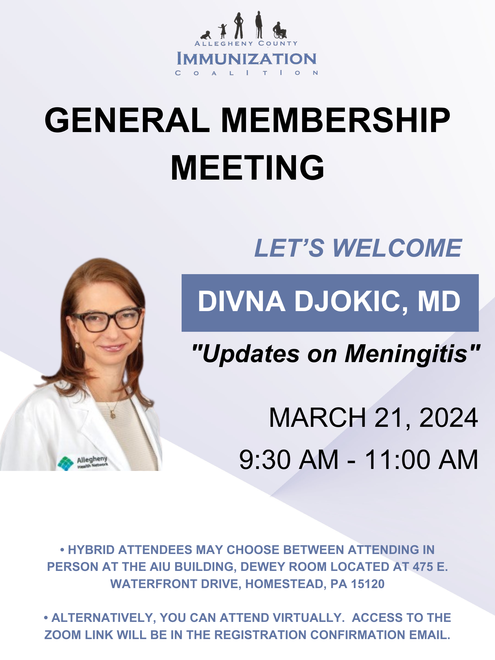 ACIC Quarterly Membership Meeting featuring Divna Djokic, MD "Meningitis Vaccine Updates"